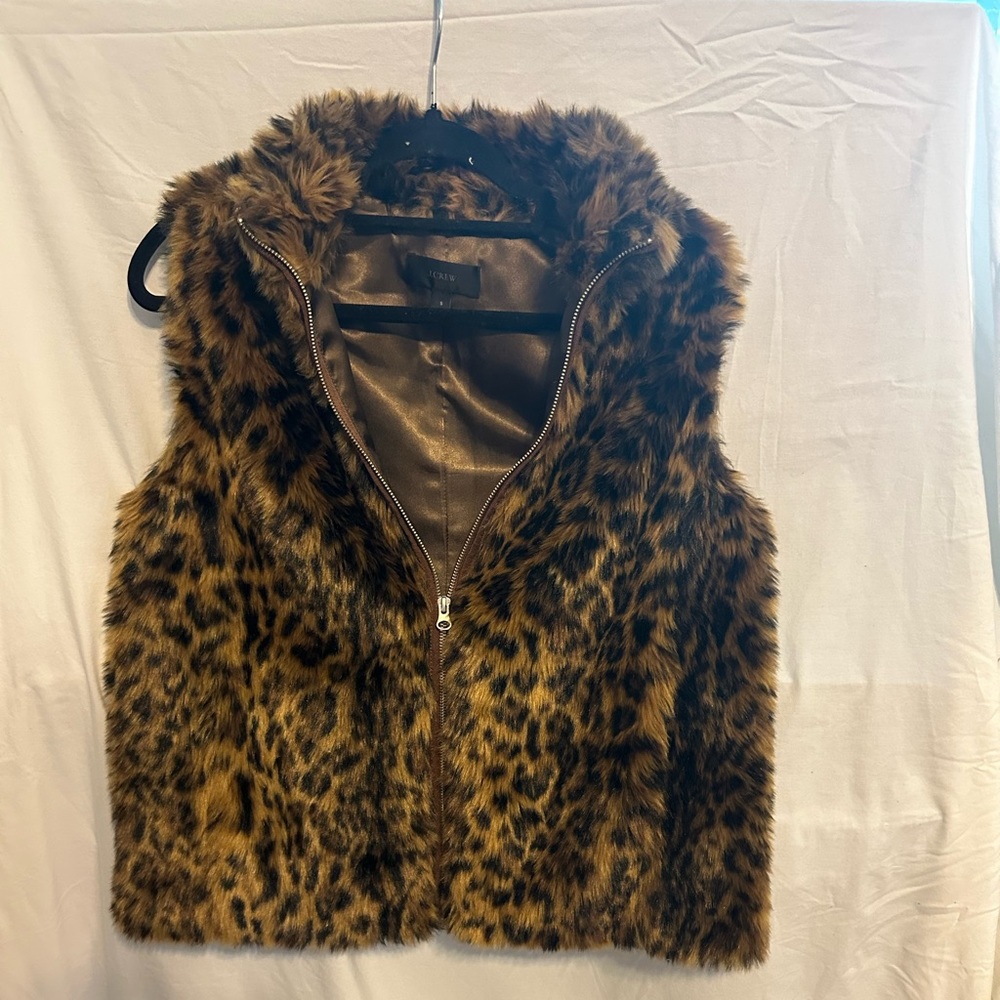 J. Crew Animal Print Faux Fur Vest